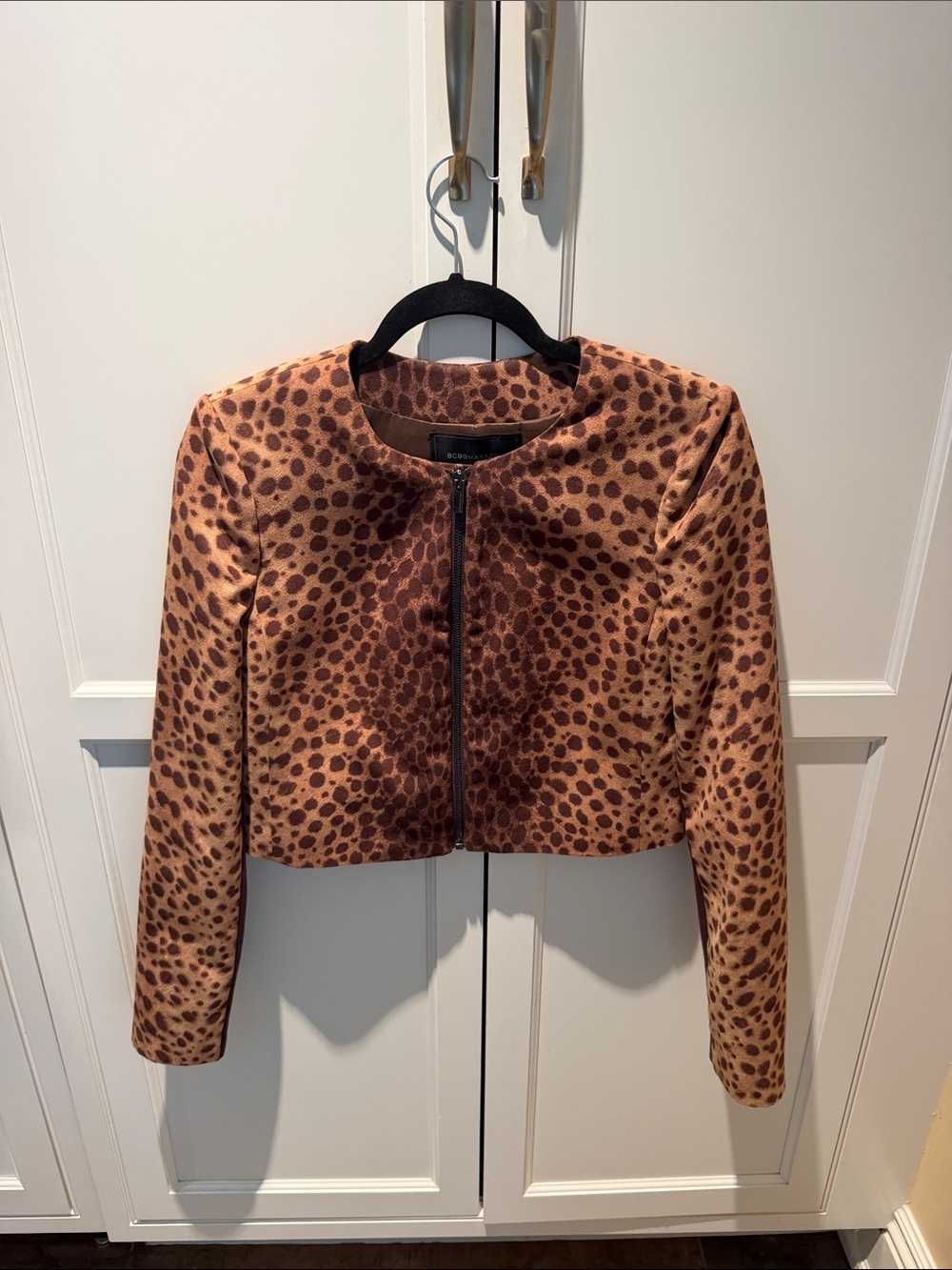BCBGMaxAzria Brown Leopard-Print Cropped Blazer